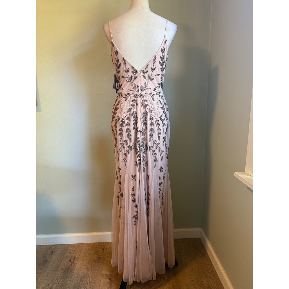 Marina Beaded Mesh Gown Blush Pink whimsi Sequin Formal Maxi Dress 10 NEW dainty - Picture 9 of 11
